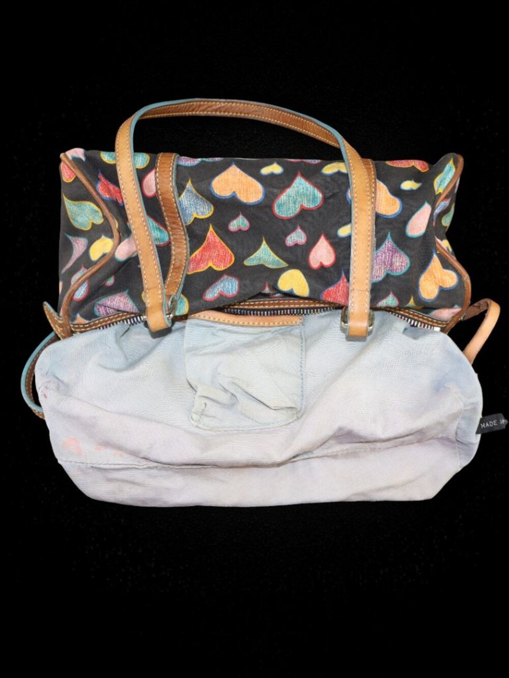 Vintage Dooney & Bourke Doodle Double Handle Multicolor Heart Barrel Bag - Picture 12 of 16